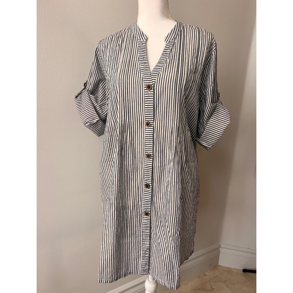 Club Z Collection blue seersucker stripe shirt dress size XL